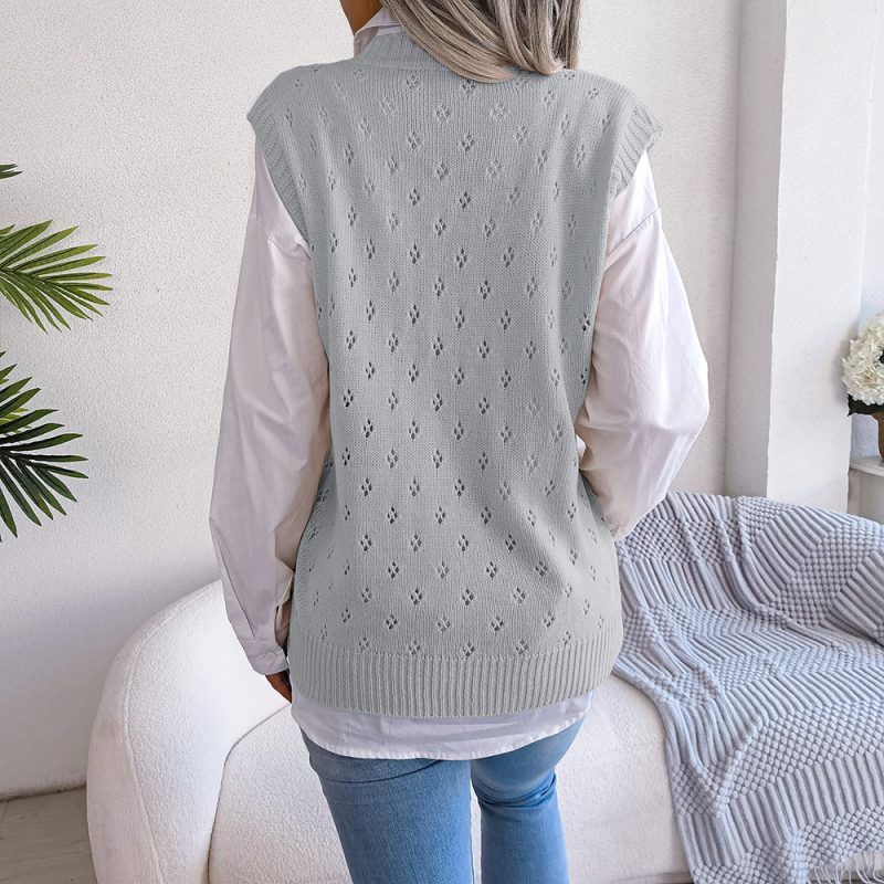 Casual V-Neck Knitted Vest - Image 5