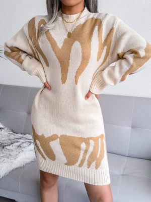 Geometric Woolen Knitted Dress