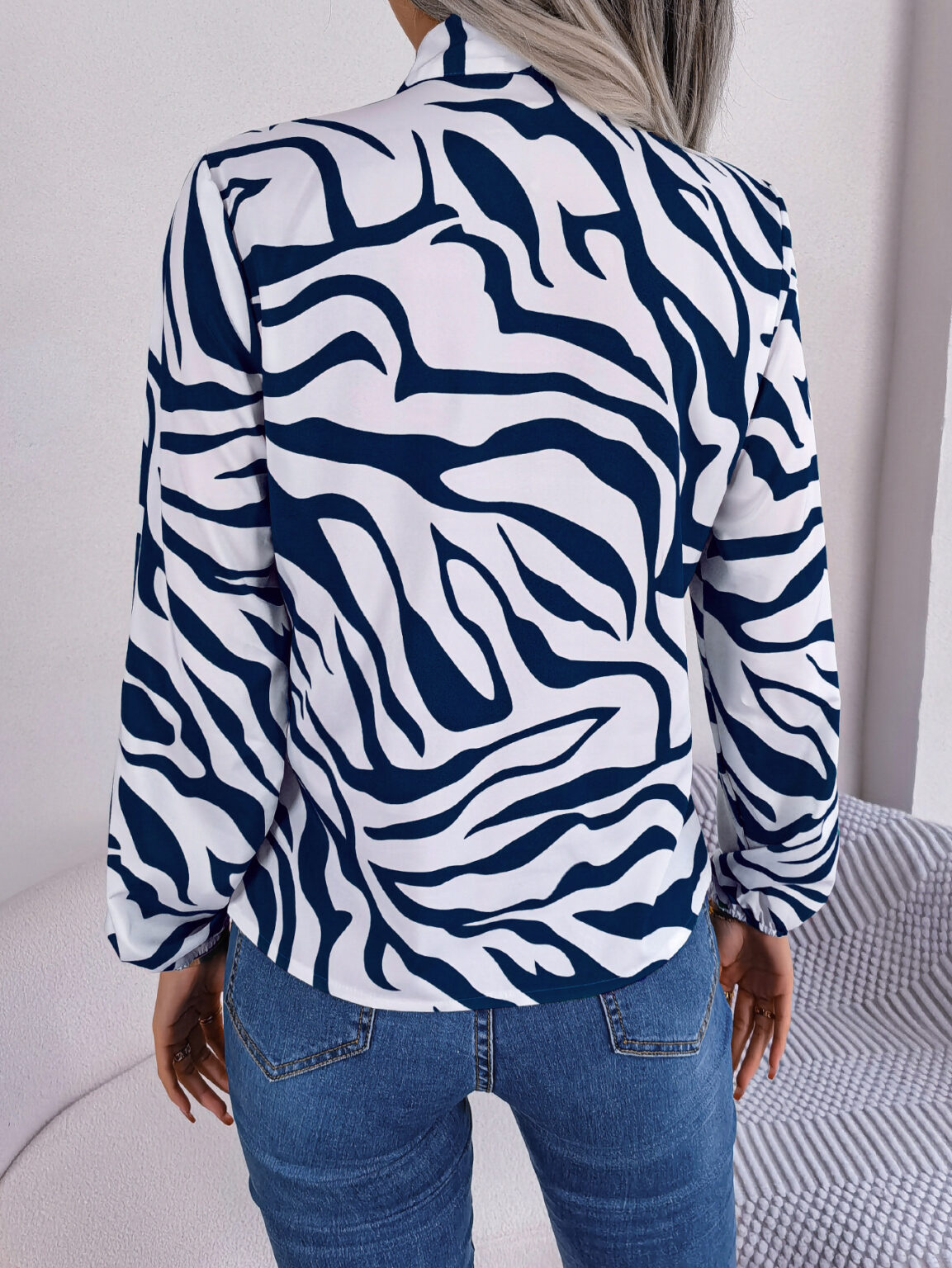 Contrast Color Striped Chiffon Shirt Top - Image 4
