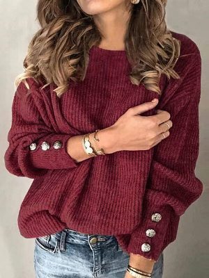 Stylish Loose Round Neck Button Sweater