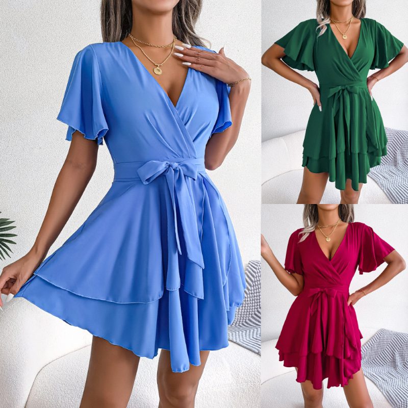 Asymmetric V-Neck Swing Dress - Image 5