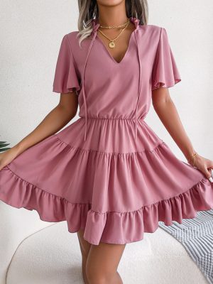 Flounced Ribbon A-Line Dress