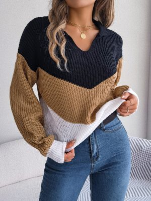 Collared Contrast Long Sleeve Pullover