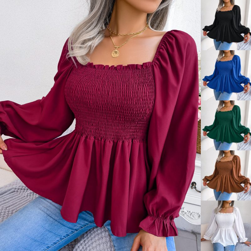 Square Collar Long Sleeve Chiffon Shirt for Spring - Image 4