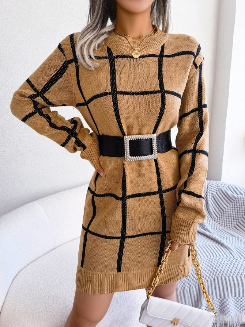Check Long Sleeve Sweater Dress - Image 7