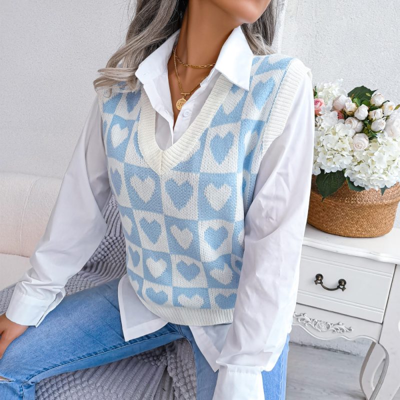 Heart Knitted Vest - Autumn Winter Women's College Fashion - Image 11