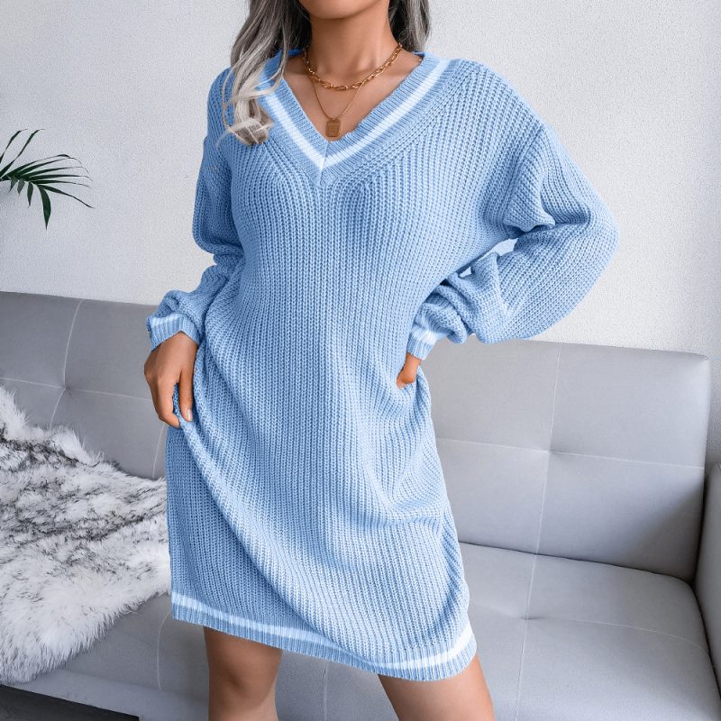 College V-Neck Sweater Dress - Image 4