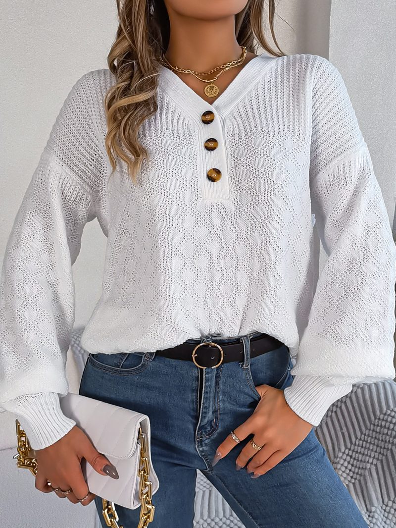 Loose V-Neck Buttons Pullover - Autumn Winter Women's Fashion - Image 8