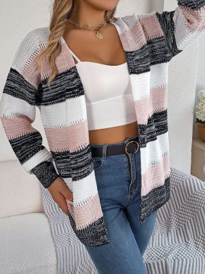 Striped Lantern Sleeve Cardigan