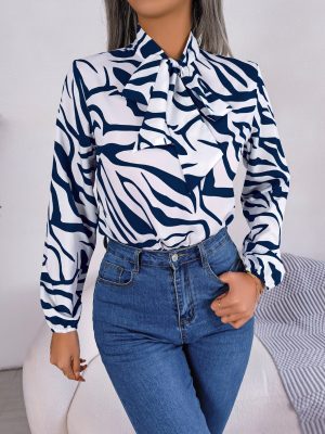 Contrast Color Striped Chiffon Shirt Top