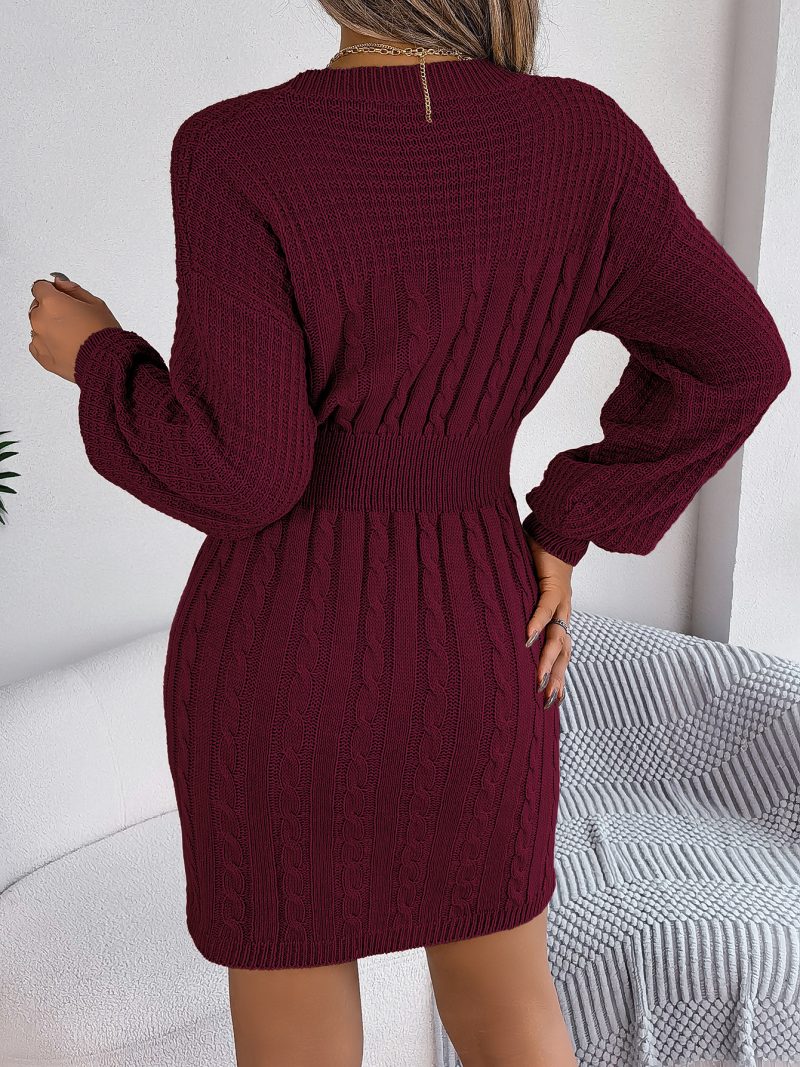 Twist Cutout Lantern Sleeve Sweater Dress - Image 5