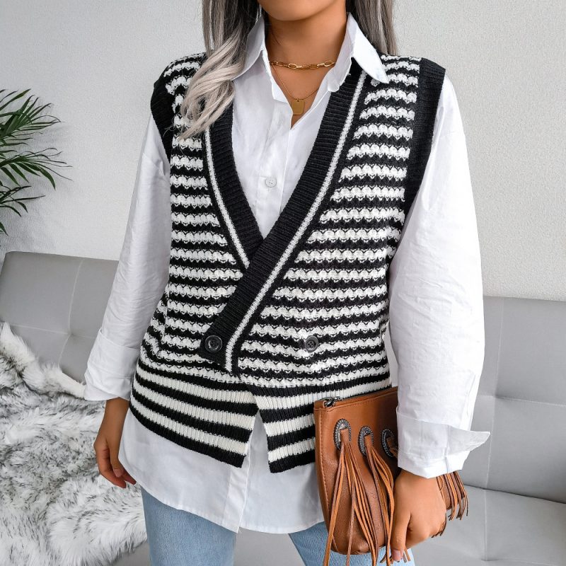 Striped College Vest Sweater - Image 7