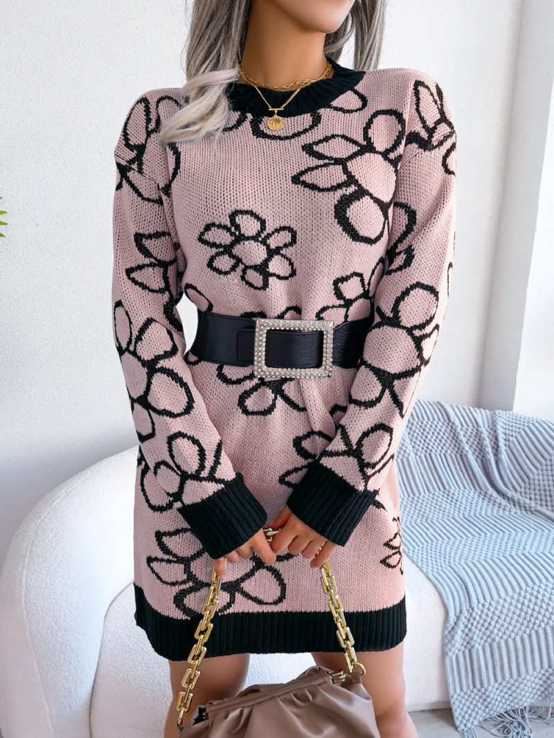 Floral Long Sleeve Knit Wool Dress - Image 6