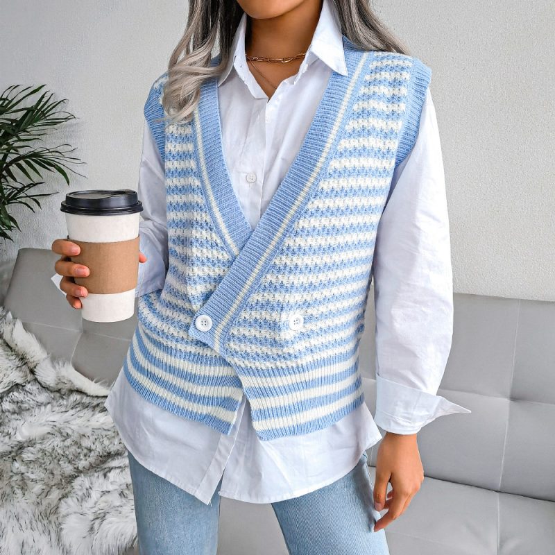 Striped College Vest Sweater - Image 3