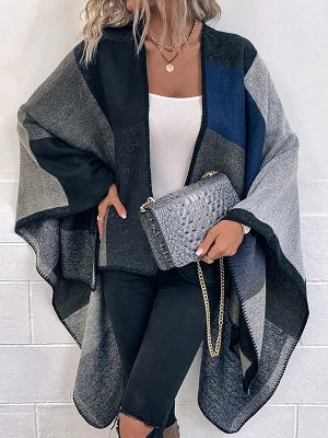 Autumn Winter Women’s Knitted Cape Shawl Cardigan Coat