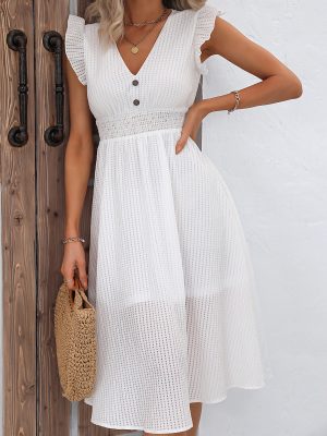 Summer Casual Wooden Ear Waist Maxi Dress