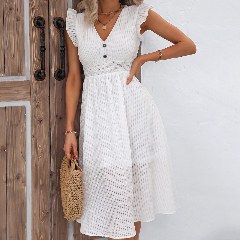 Summer Casual Wooden Ear Waist Maxi Dress