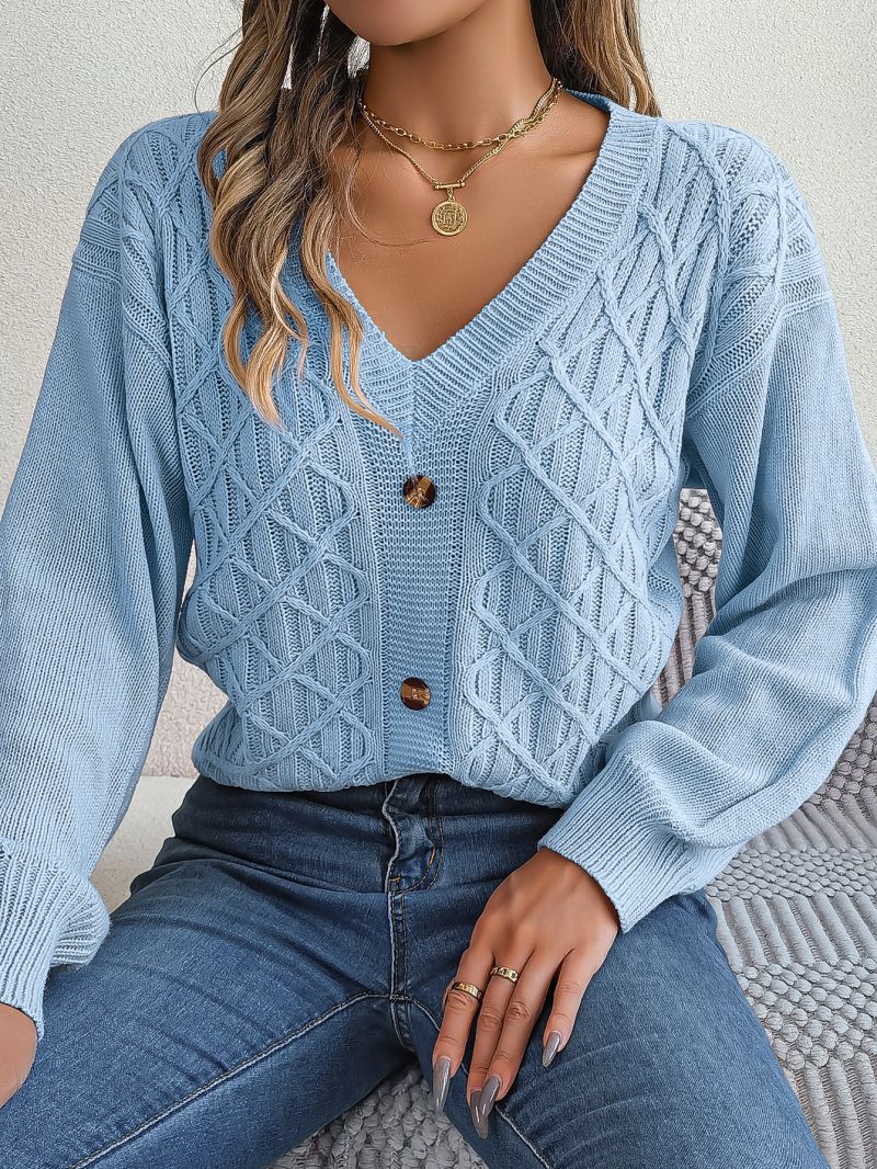 Button Twist Lantern Sleeve Sweater - Image 3