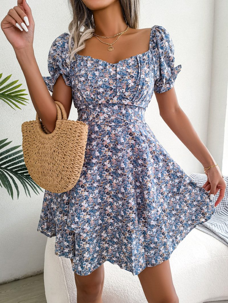 Floral Lace-Up Waist Dress - Summer Elegance - Image 2