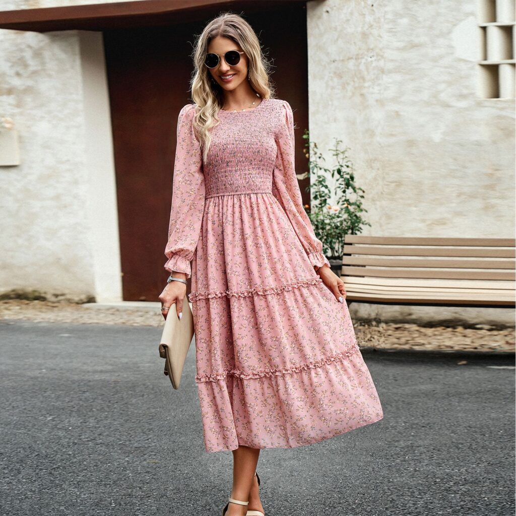Elegant Autumn Floral Design Dress