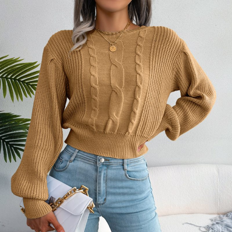 Lantern Sleeve Waist-Trimming Knitted Sweater - Image 8