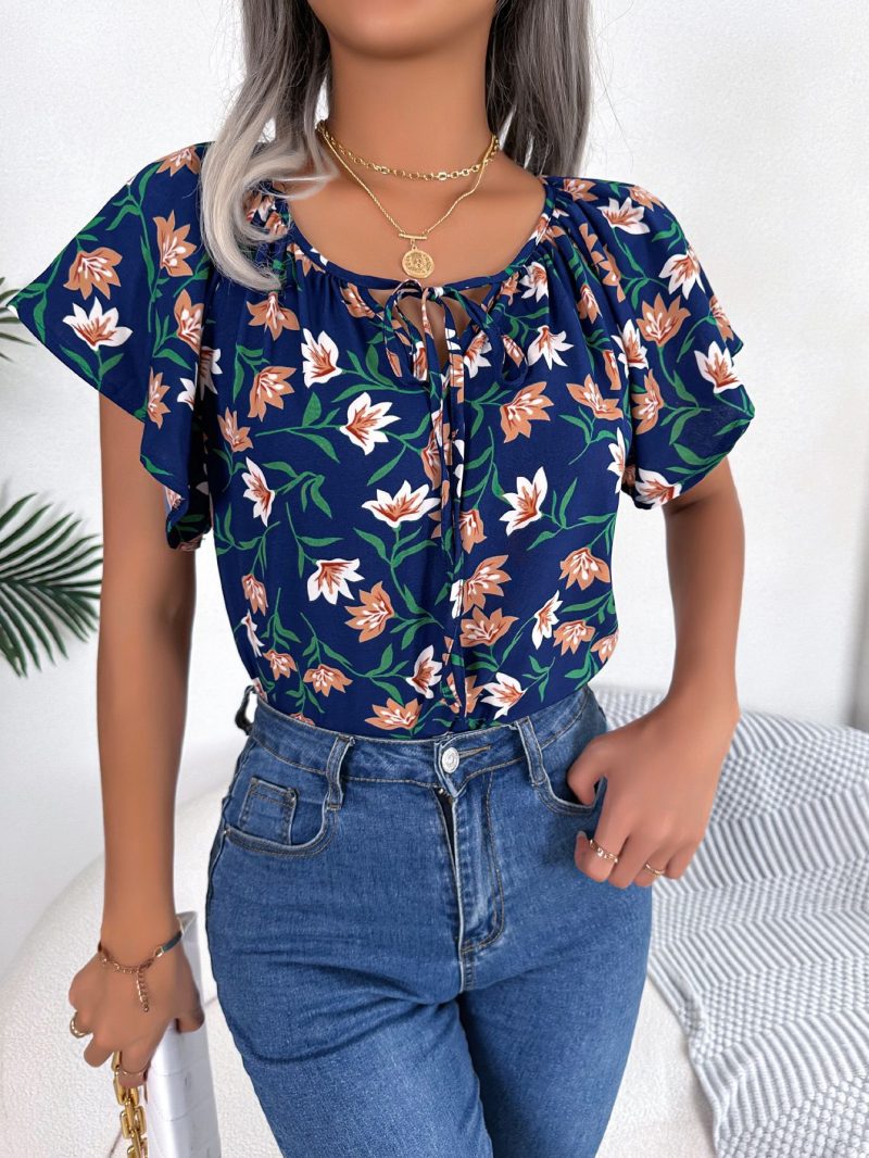 Casual Loose Chiffon Shirt Top with Lotus Leaf Self-Tie - Image 6
