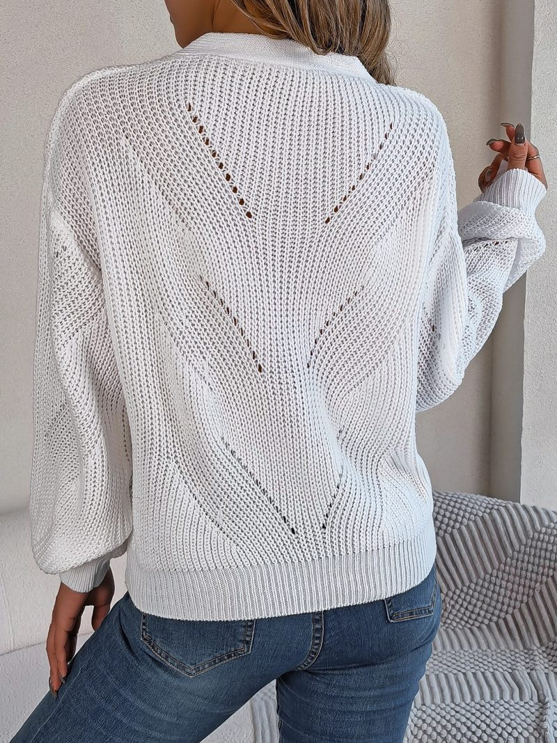 Button Lantern Sleeve Pullover Sweate - Image 4