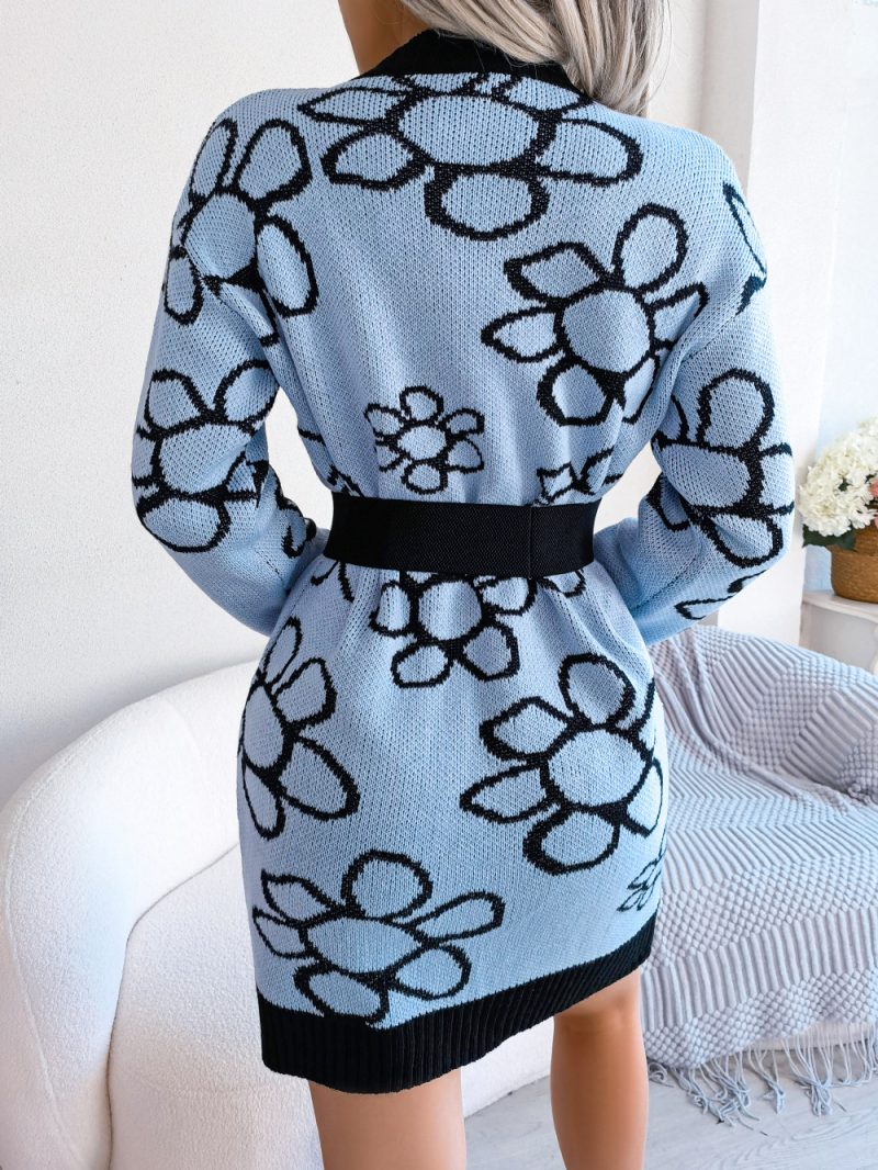 Floral Long Sleeve Knit Wool Dress - Image 4