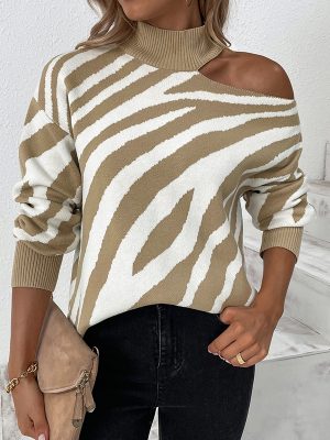 Off-Shoulder Tiger Pattern Sweater