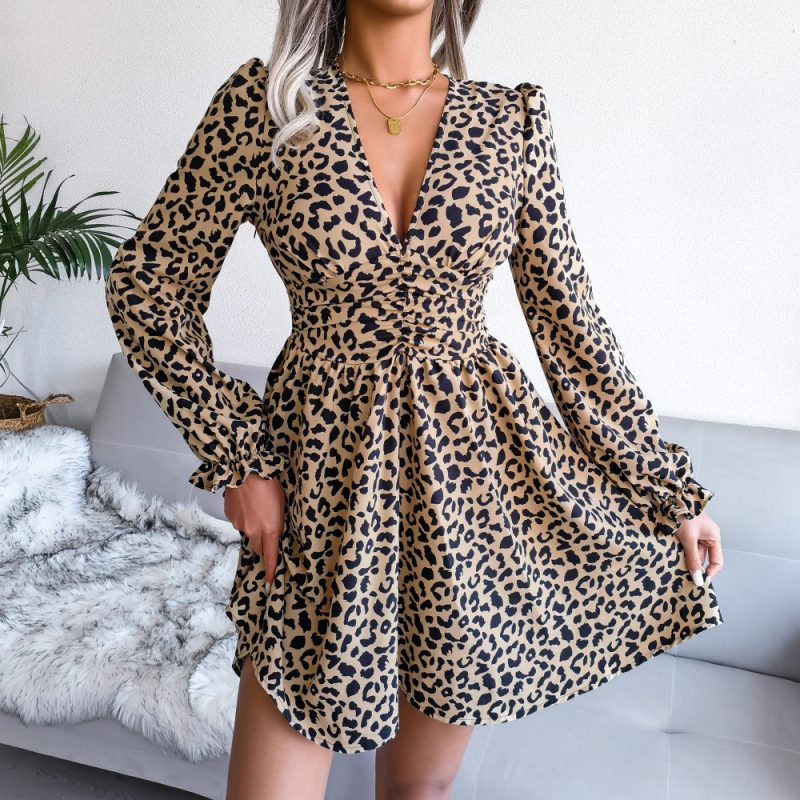 Leopard Print Pleated Dress - Image 6