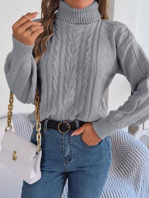 Turtleneck Twist Sleeve Knit Sweater