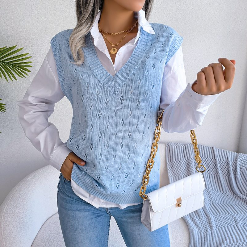 Casual V-Neck Knitted Vest - Image 8