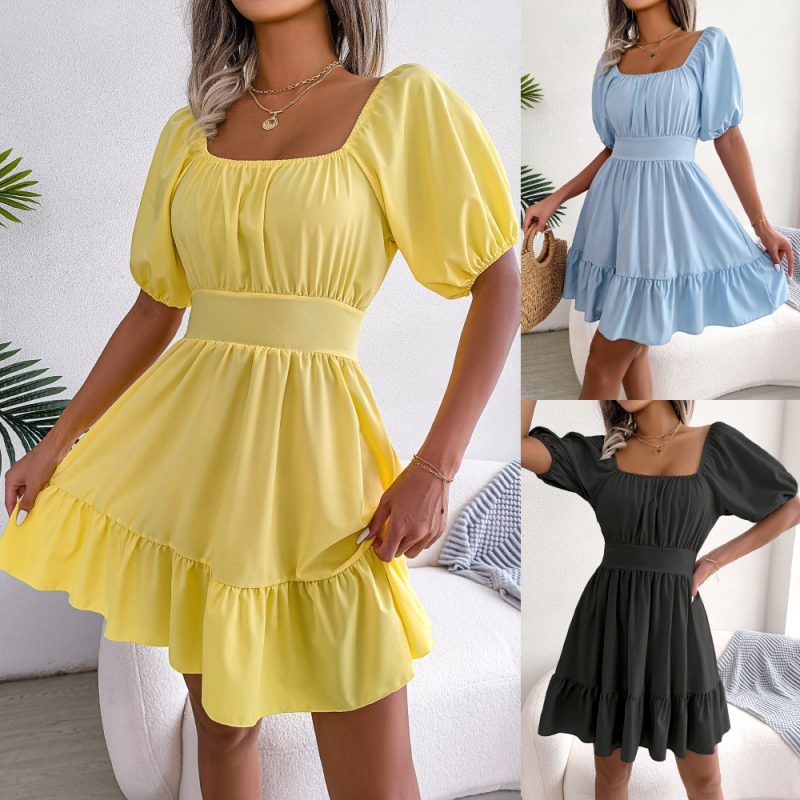 Backless Square Collar Swing Dress - Image 5