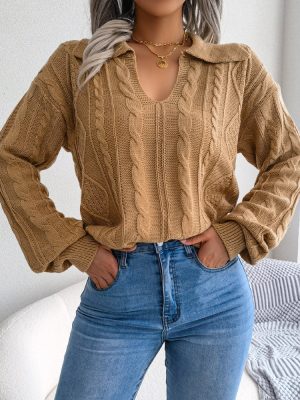 Collared Twist Lantern Sleeve Sweater