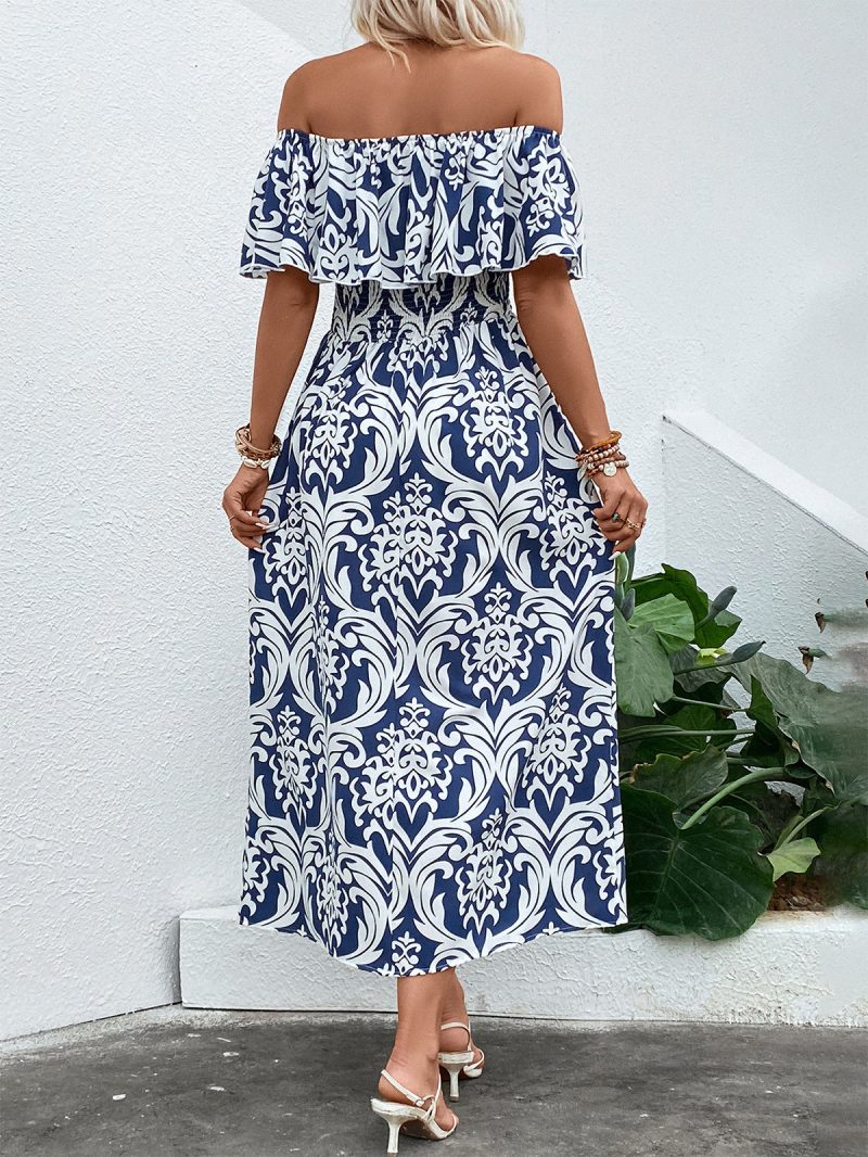 Off-Shoulder Slit Printed Summer Dress - Women's Fashion - Image 4