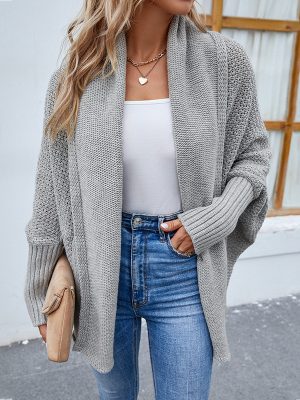 Stylish Solid Color Batwing Sleeve Sweater Cardigan Coat