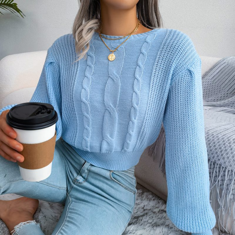 Lantern Sleeve Waist-Trimming Knitted Sweater - Image 3