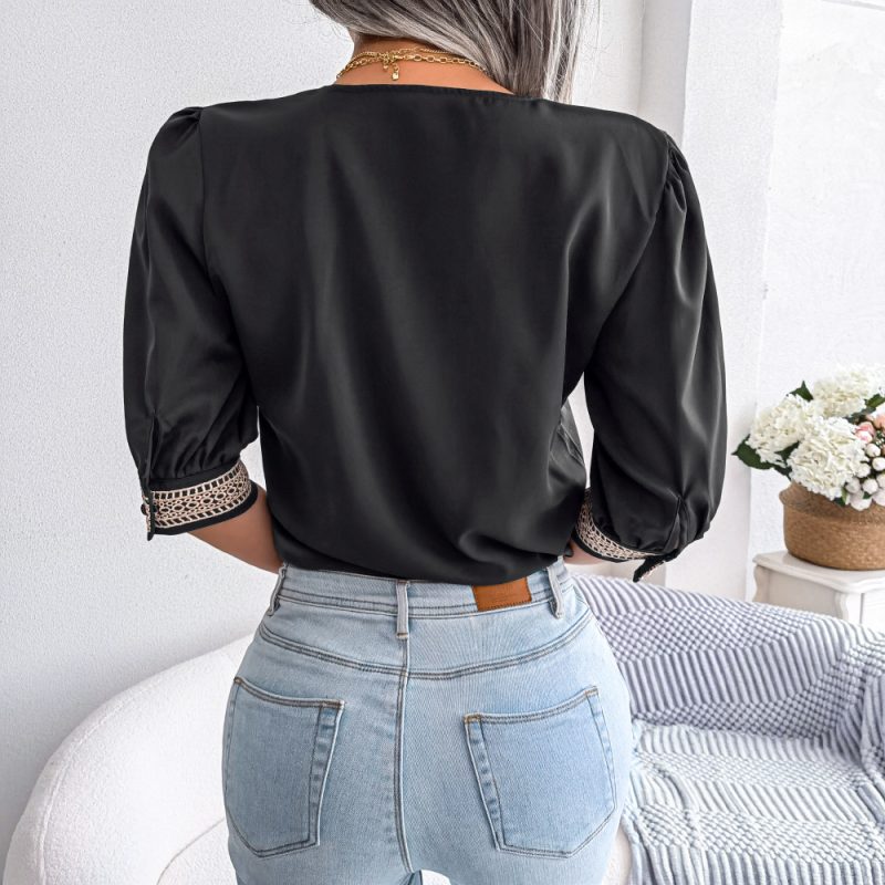 Lace V-Neck Half Sleeve Chiffon Shirt - Image 8