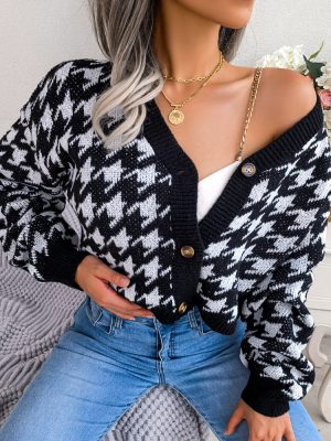 Stylish Houndstooth Cardigan for Women