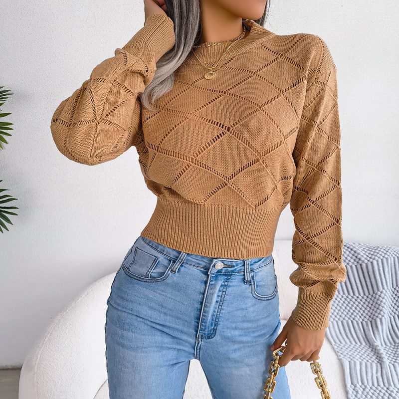 Plaid Long Sleeve Cropped Sweater - Image 2