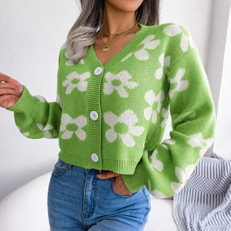 Contrast Floral Lantern Sleeve Cardigan - Image 8