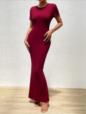 Elegant Solid Color Round Neck Slim Dress