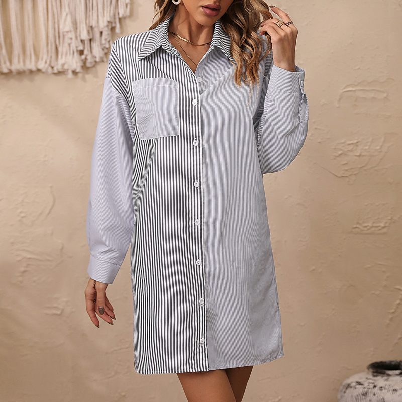 Summer Gray Striped Patchwork Shirt