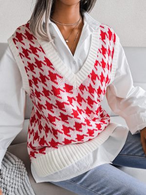 Houndstooth V-neck Knit Vest