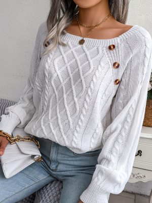 Square Collar Twist Knit Pullover