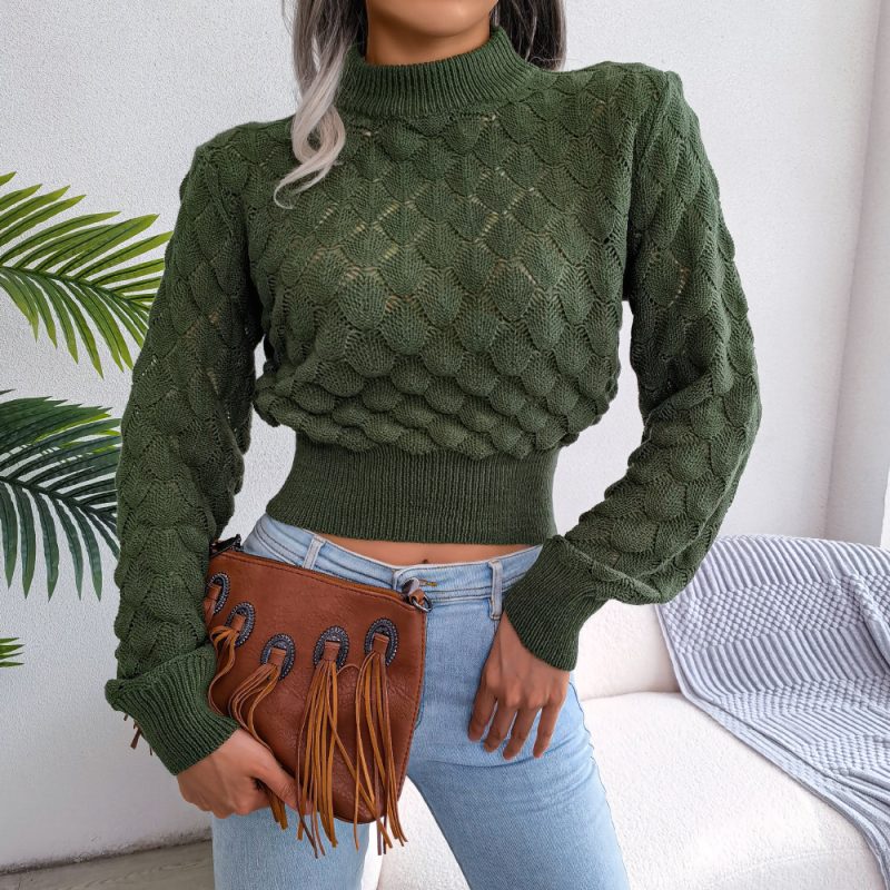 3D Diamond Hollow Cutout Cropped Sweater - Image 8