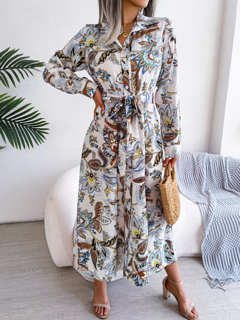 Retro Floral Collared Maxi Shirt Dress for Spring - Image 7
