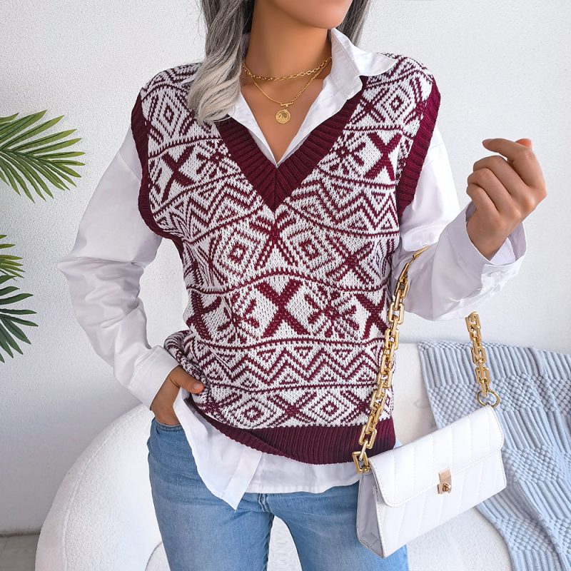 Christmas Snowflake V-Neck Knit Vest Women - Image 7