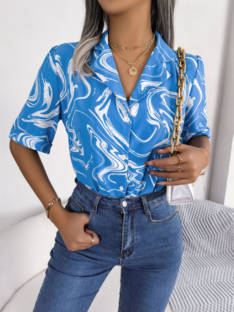 Contrast Color Loose Short Sleeve Shirt - Image 2