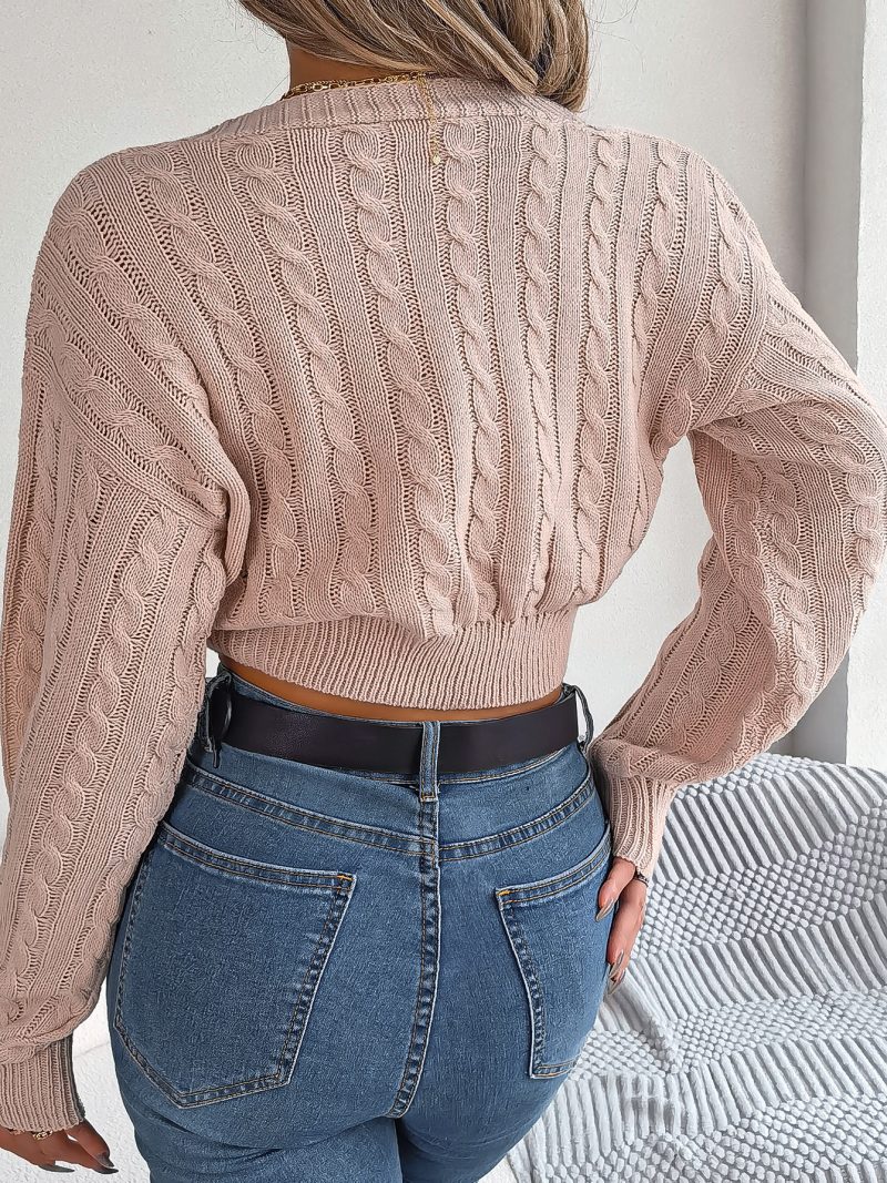 Knotted V-Neck Cropped Sweater - Image 6